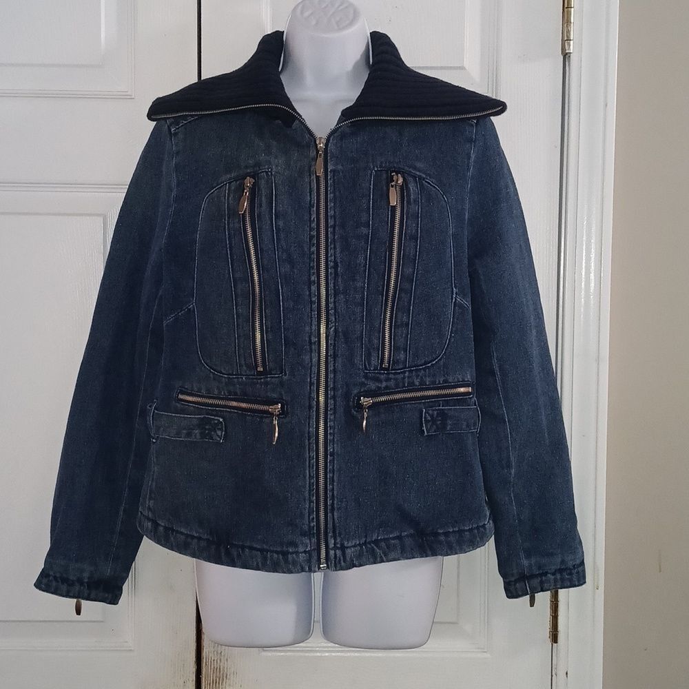Faded Glory Outwear vintage winter denim jean jacket wide collar 90's Sz S NWOT
